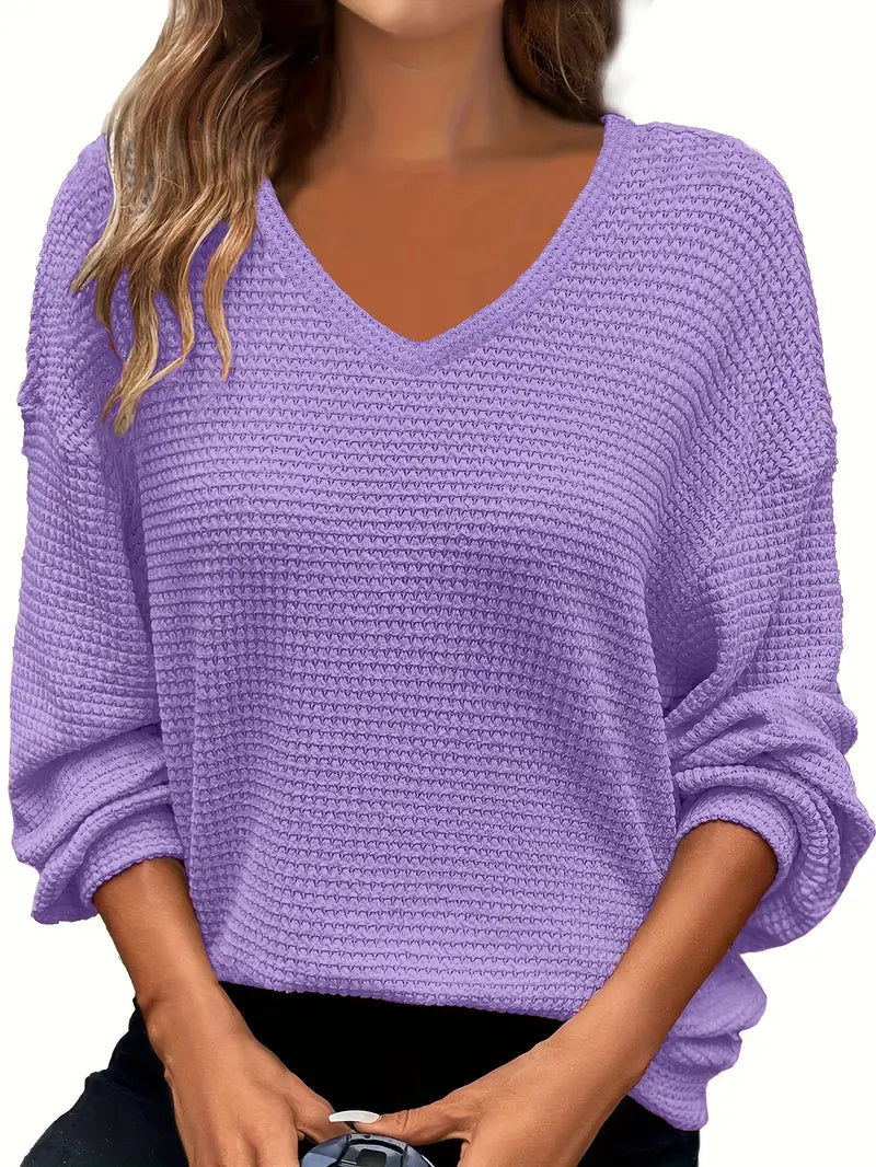 Übergröße V-Ausschnitt Pullover – Polyester Strick