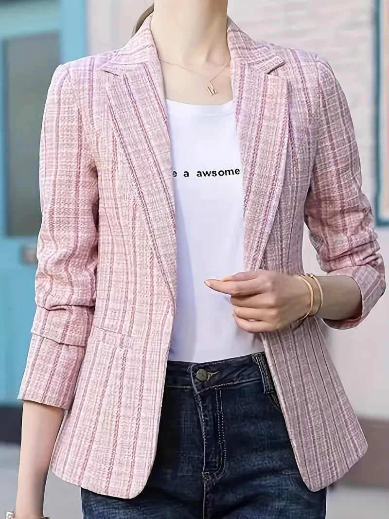 Langarm Blazer – Elegantes Slimming Thick Spun Jackett in Pink