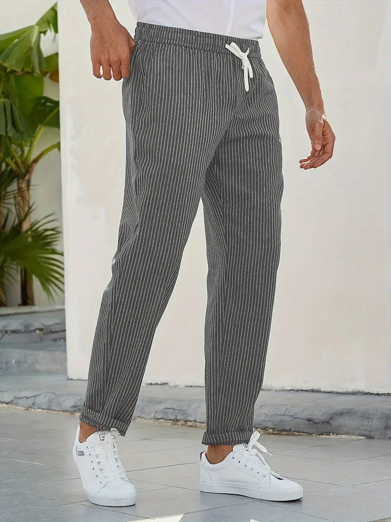 Herren Baumwollmix Hosen – Regular Fit mit Streifenmuster