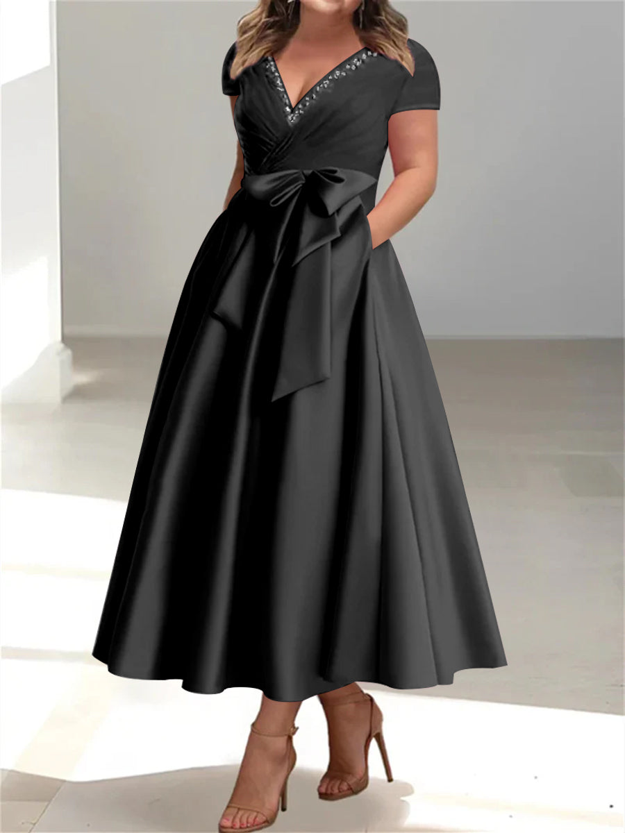 Schwarz Abendkleid Mit V Ausschnitt Für Damen | Midi