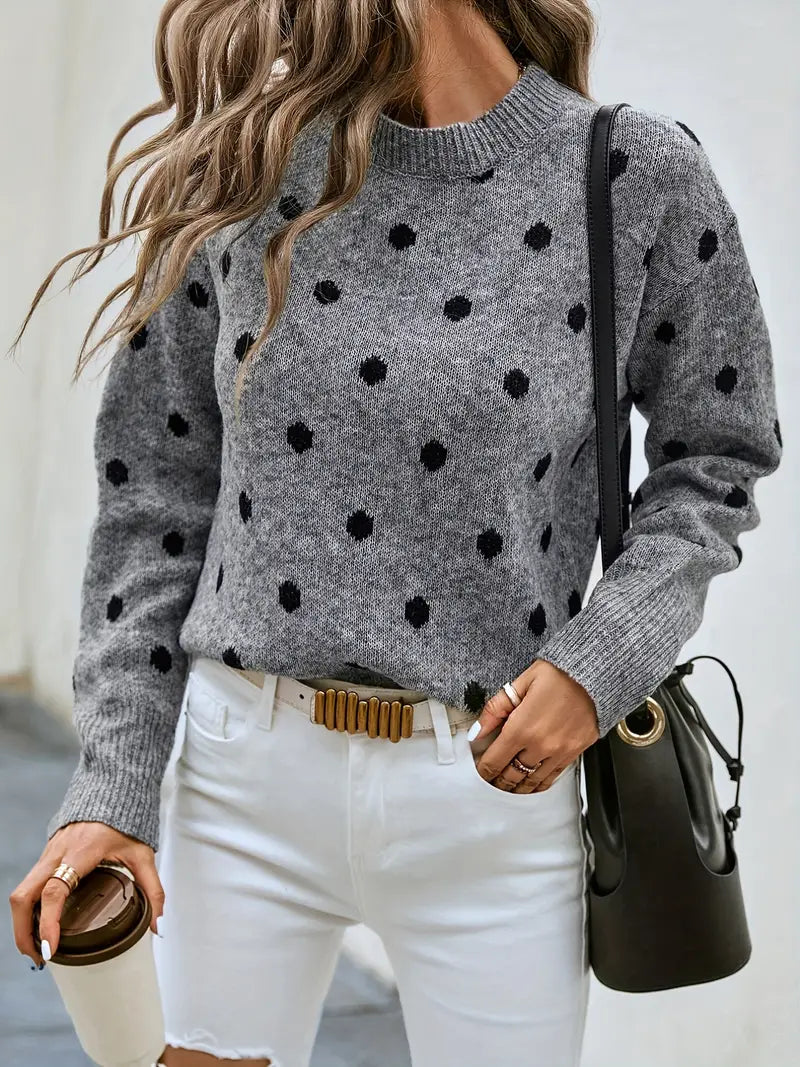 Eleganter Pullover mit Rundhalsausschnitt im modernen Polka Dot Design