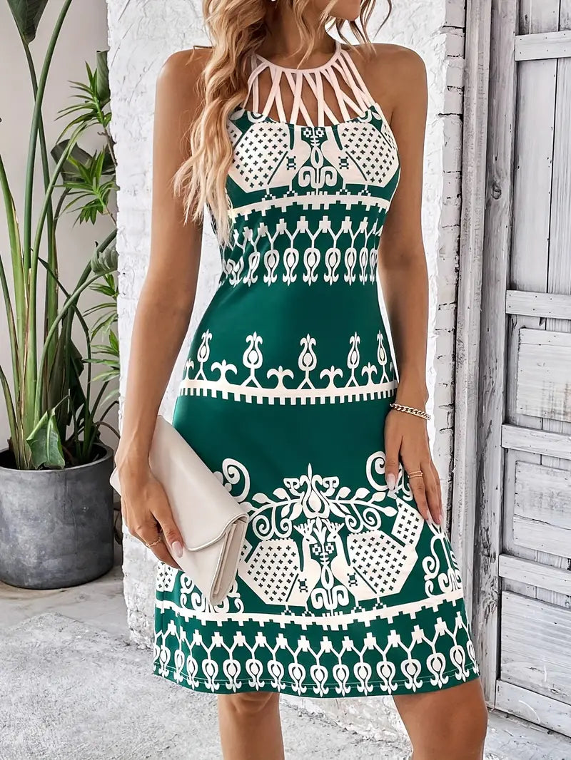Kleid mit Choker-Ausschnitt und Tribal-Print