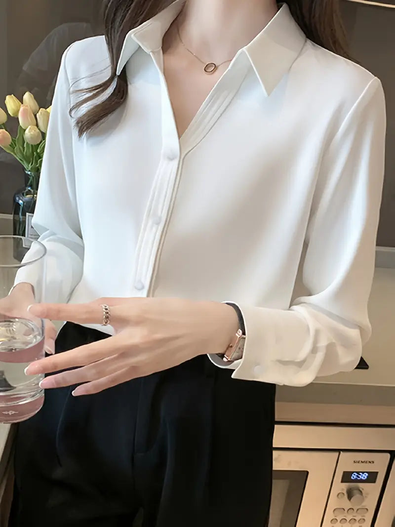 Satin Bluse Langarm – Elegante Knopfleistenbluse für Büro & Freizeit