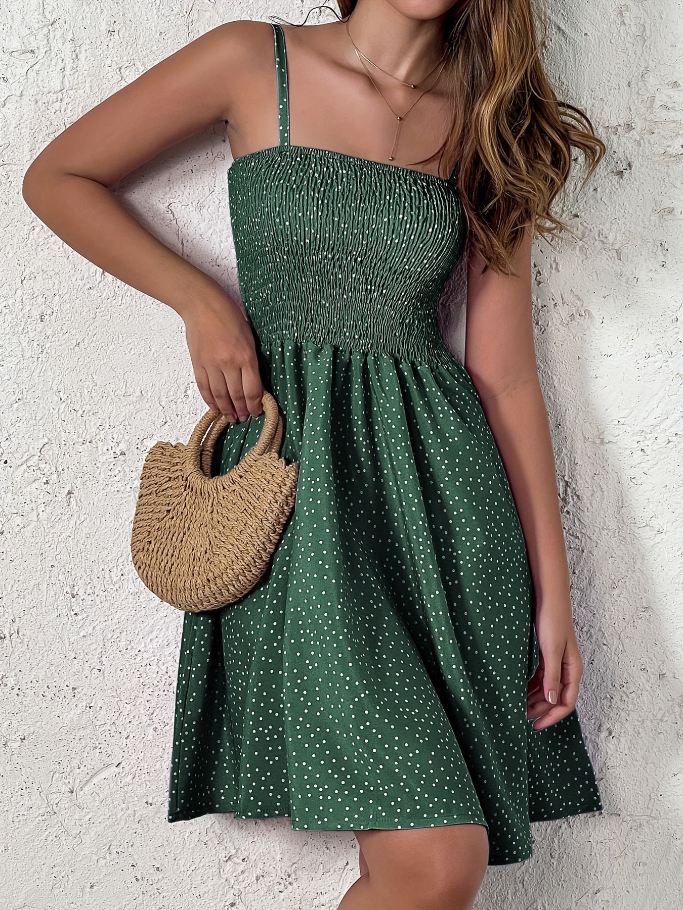 Polka Dot Sommerkleid Damen – Rückenfreies Cami-Kleid, Freizeitkleidung