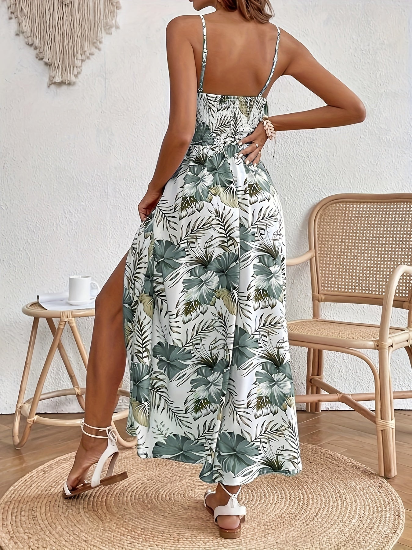 Elegantes Blumenmuster Spaghetti-Träger Kleid für Damen