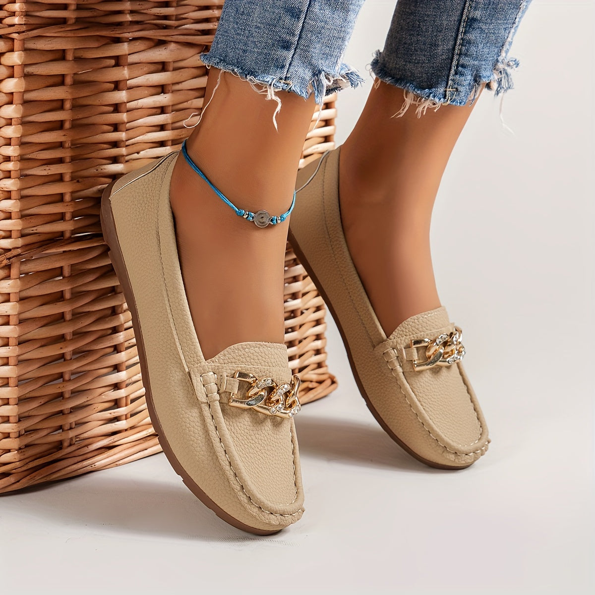 Damen Loafer mit Strasskette – Bequeme Slip-On Schuhe
