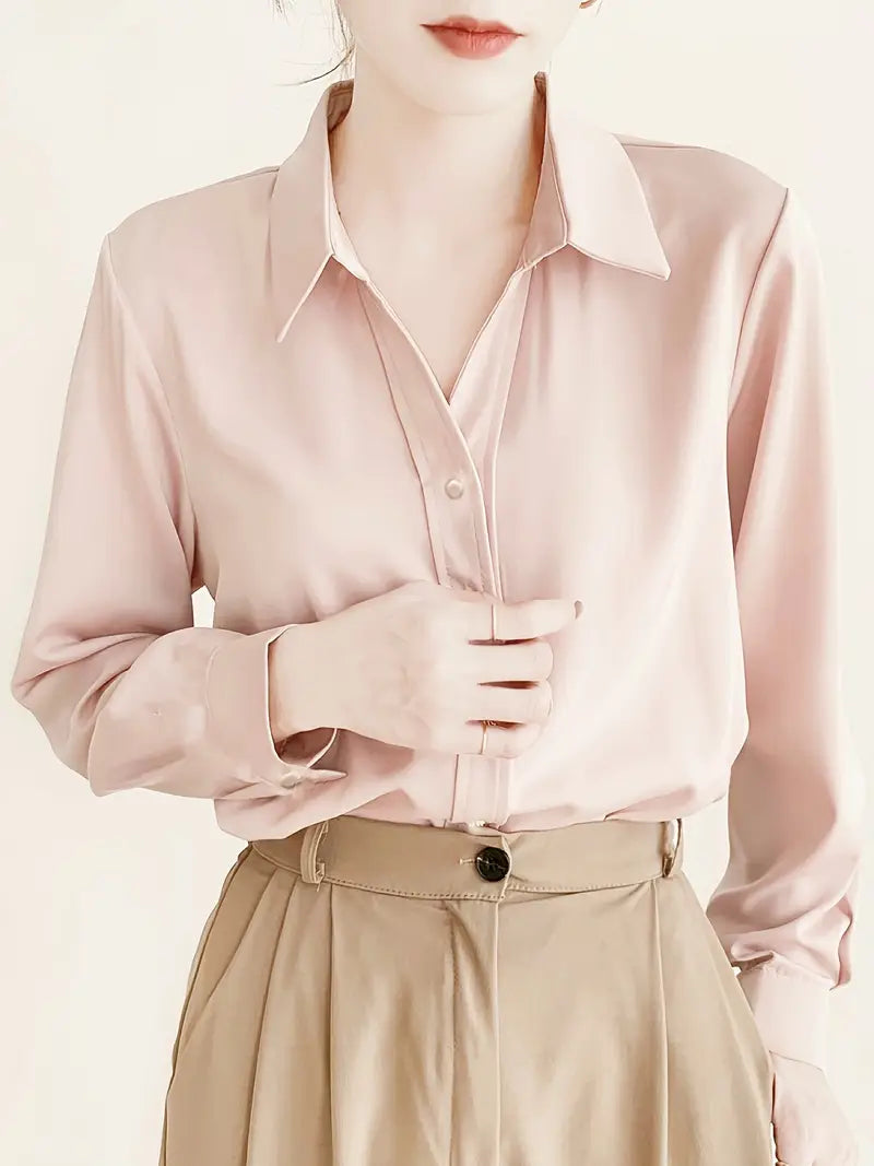 Satin Bluse Langarm – Elegante Knopfleistenbluse für Büro & Freizeit