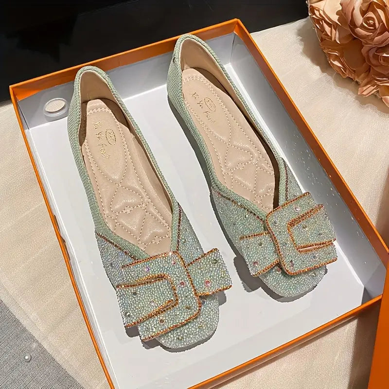 Glitzer Ballerina mit weicher Sohle und Schnallengürtel