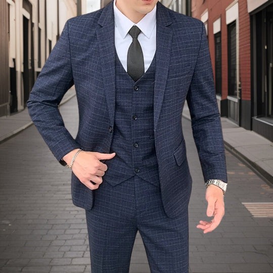 Herren Klassiker Grid Muster 3 Stück Hochzeit Gast Anzug Set | Schlanke Passform