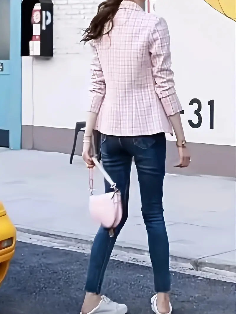 Langarm Blazer – Elegantes Slimming Thick Spun Jackett in Pink