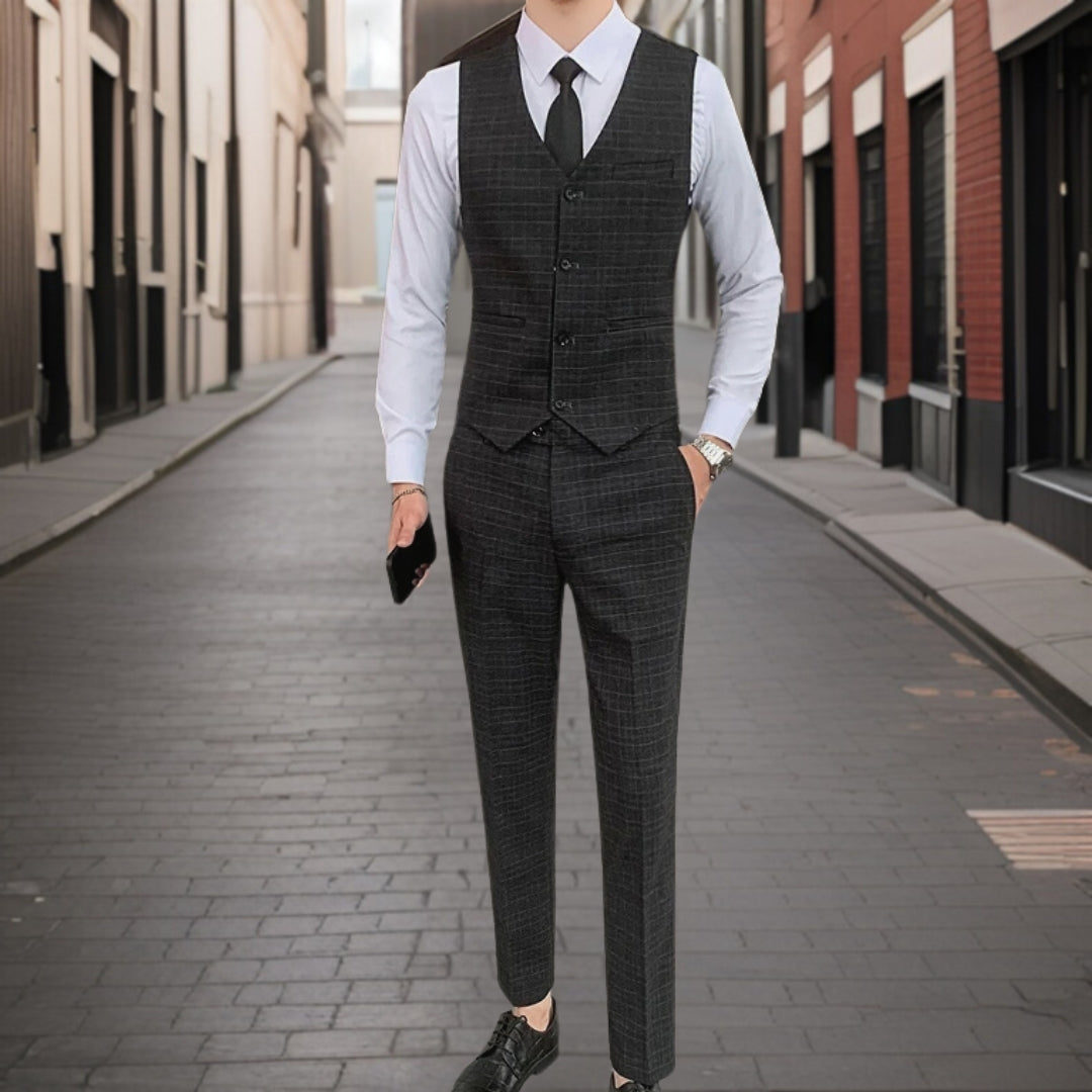 Herren Klassiker Grid Muster 3 Stück Hochzeit Gast Anzug Set | Schlanke Passform