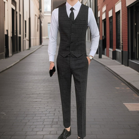 Herren Klassiker Grid Muster 3 Stück Hochzeit Gast Anzug Set | Schlanke Passform