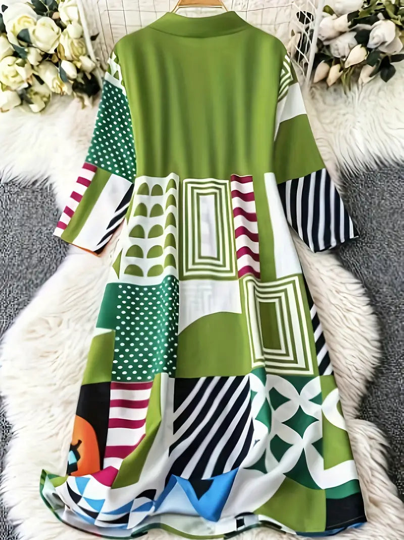 Langarm Kragen Elegantes Midi-Kleid mit Blumenmuster