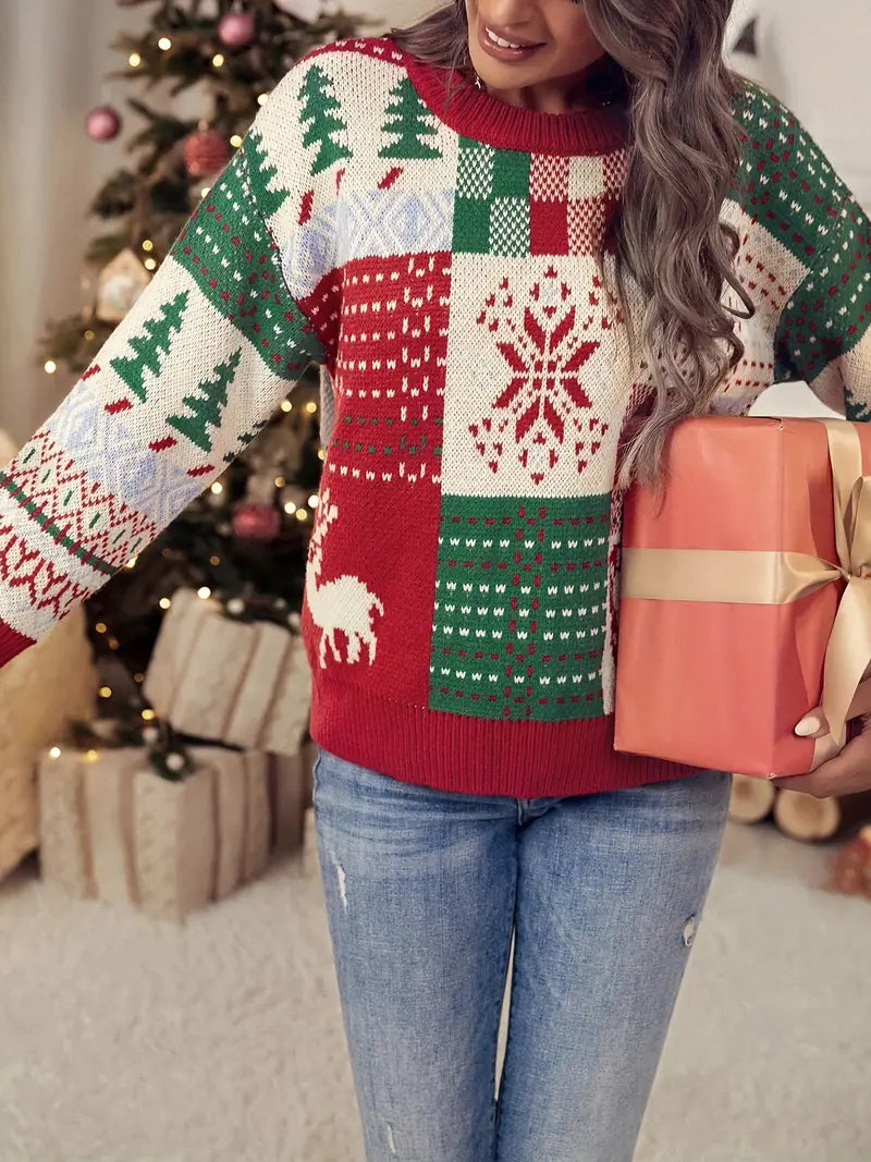 Weihnachtspullover mit festlichem Charme und Rundhalsausschnitt