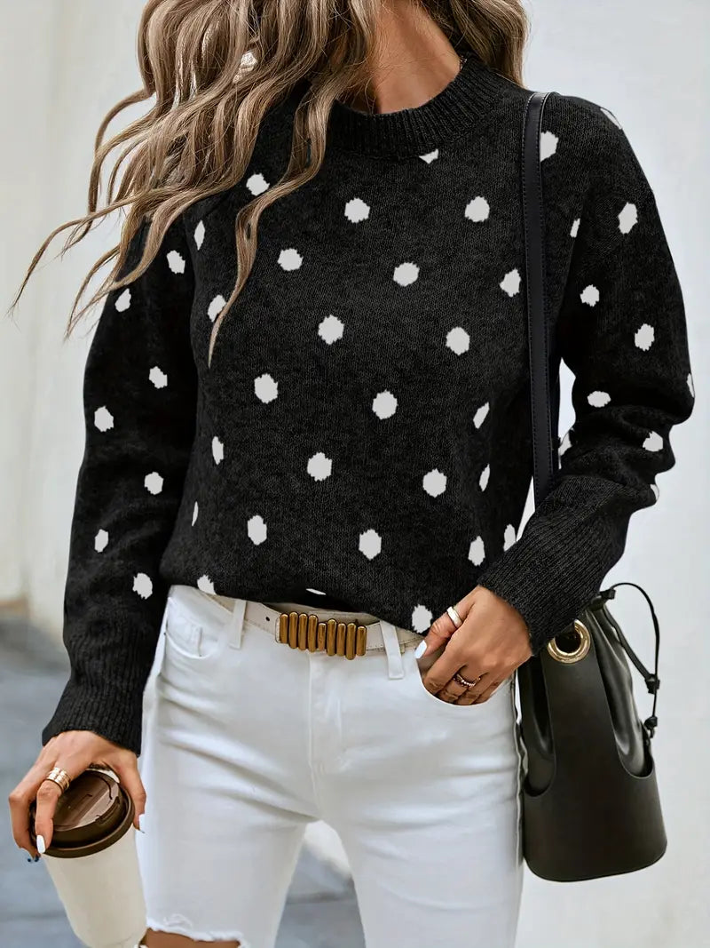 Eleganter Pullover mit Rundhalsausschnitt im modernen Polka Dot Design