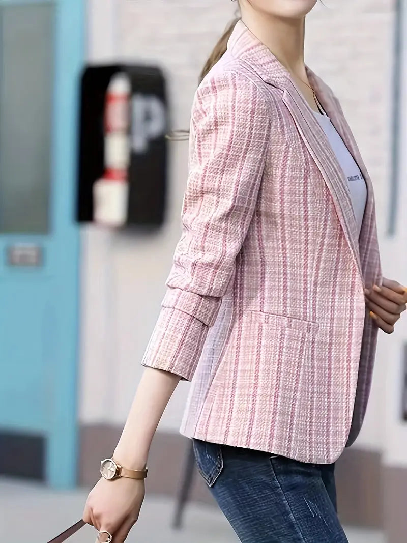 Langarm Blazer – Elegantes Slimming Thick Spun Jackett in Pink