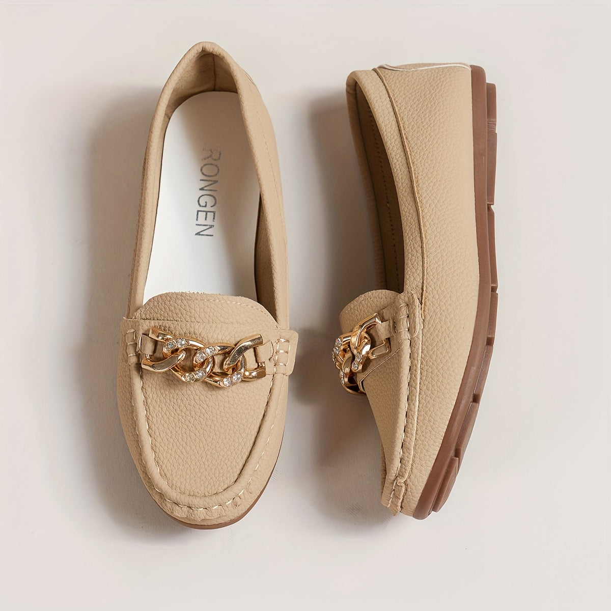 Damen Loafer mit Strasskette – Bequeme Slip-On Schuhe