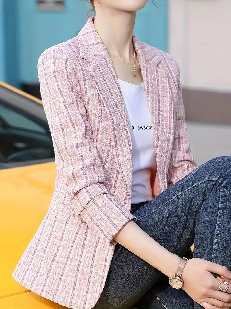 Langarm Blazer – Elegantes Slimming Thick Spun Jackett in Pink