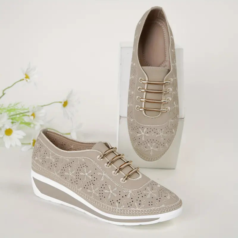 Metallic-Dekor-Sneaker, lässige Low-Top-Keilsneaker