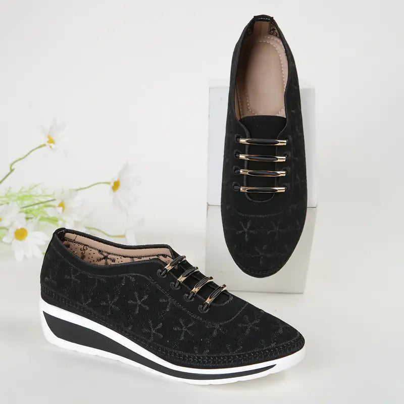 Metallic-Dekor-Sneaker, lässige Low-Top-Keilsneaker