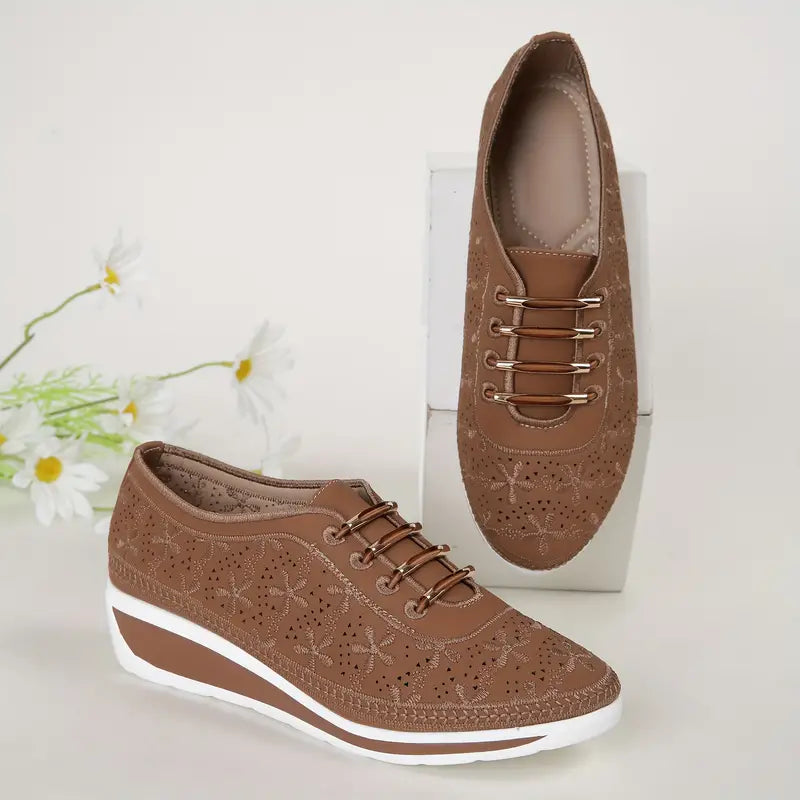 Metallic-Dekor-Sneaker, lässige Low-Top-Keilsneaker