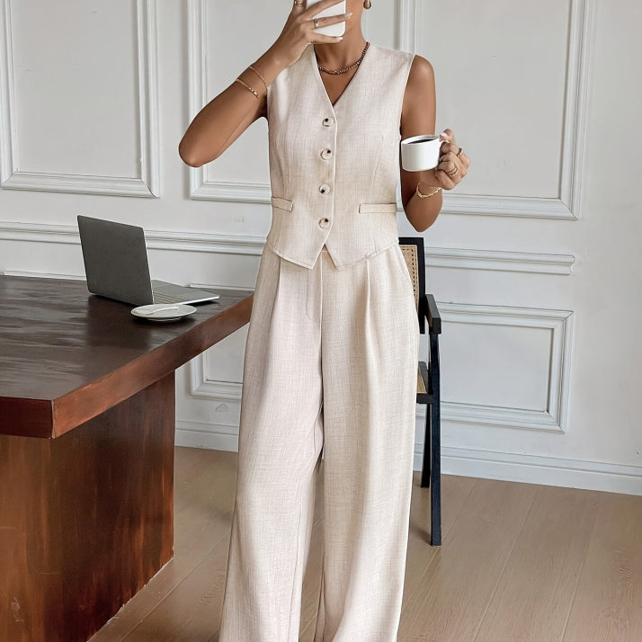Ärmelloses Damen Set Mit Stylischem Oberteil Und Hose | Zweiteiler