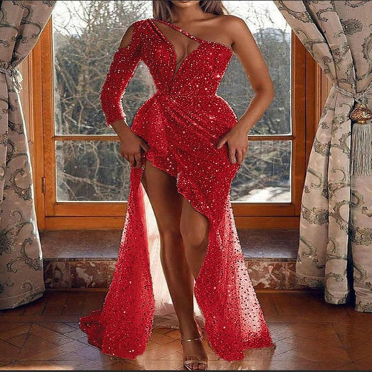 Damen Wickel Glitzer Brautkleid | Maxi