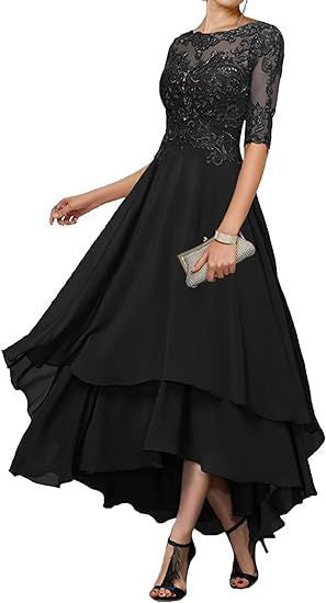 Schwarz Abendkleid In A Linie Für Damen | Midi