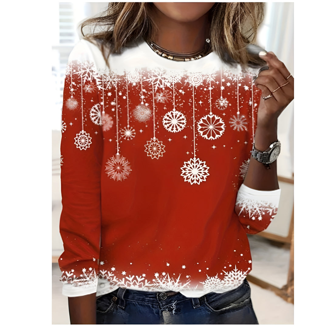 Schneeflocke Warmer Weihnachtspullover Damen | Langarm