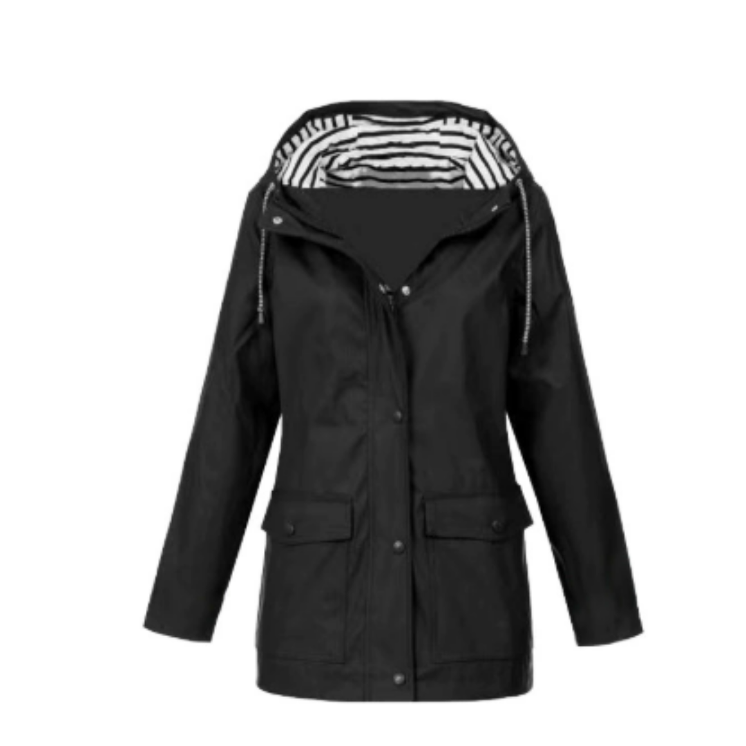 Hellee - Lässiger Langarmmantel mit Kapuze Windbreaker Trenchcoat