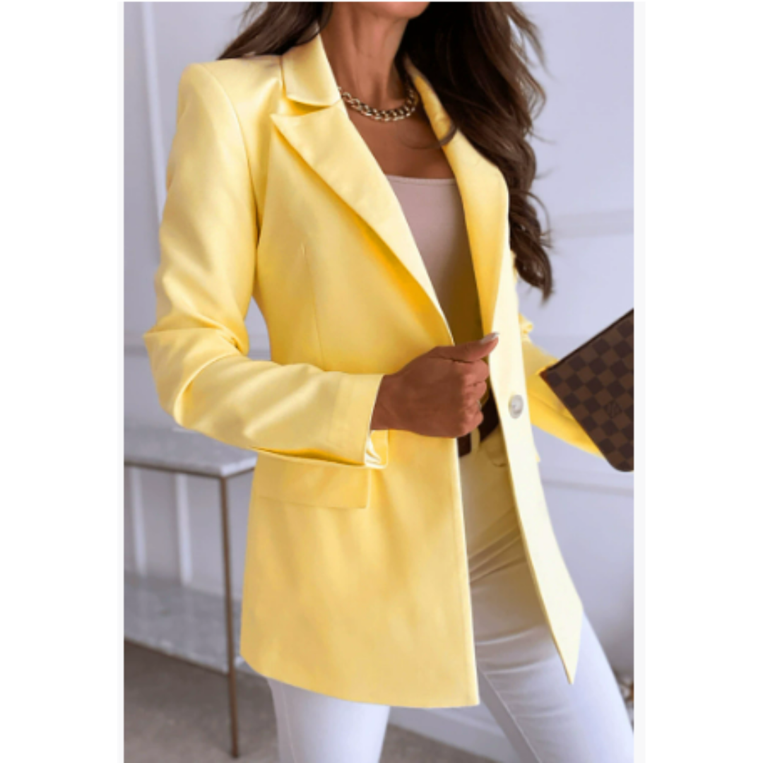Eleganter Gelber Blazer für Frauen, Ein-Knopf Notched Lapel