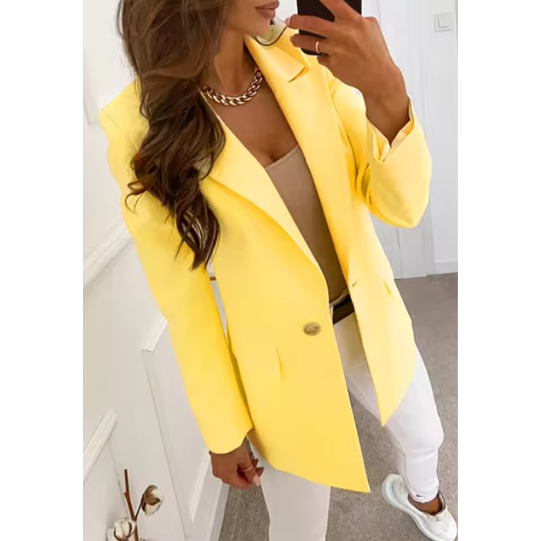 Eleganter Gelber Blazer für Frauen, Ein-Knopf Notched Lapel