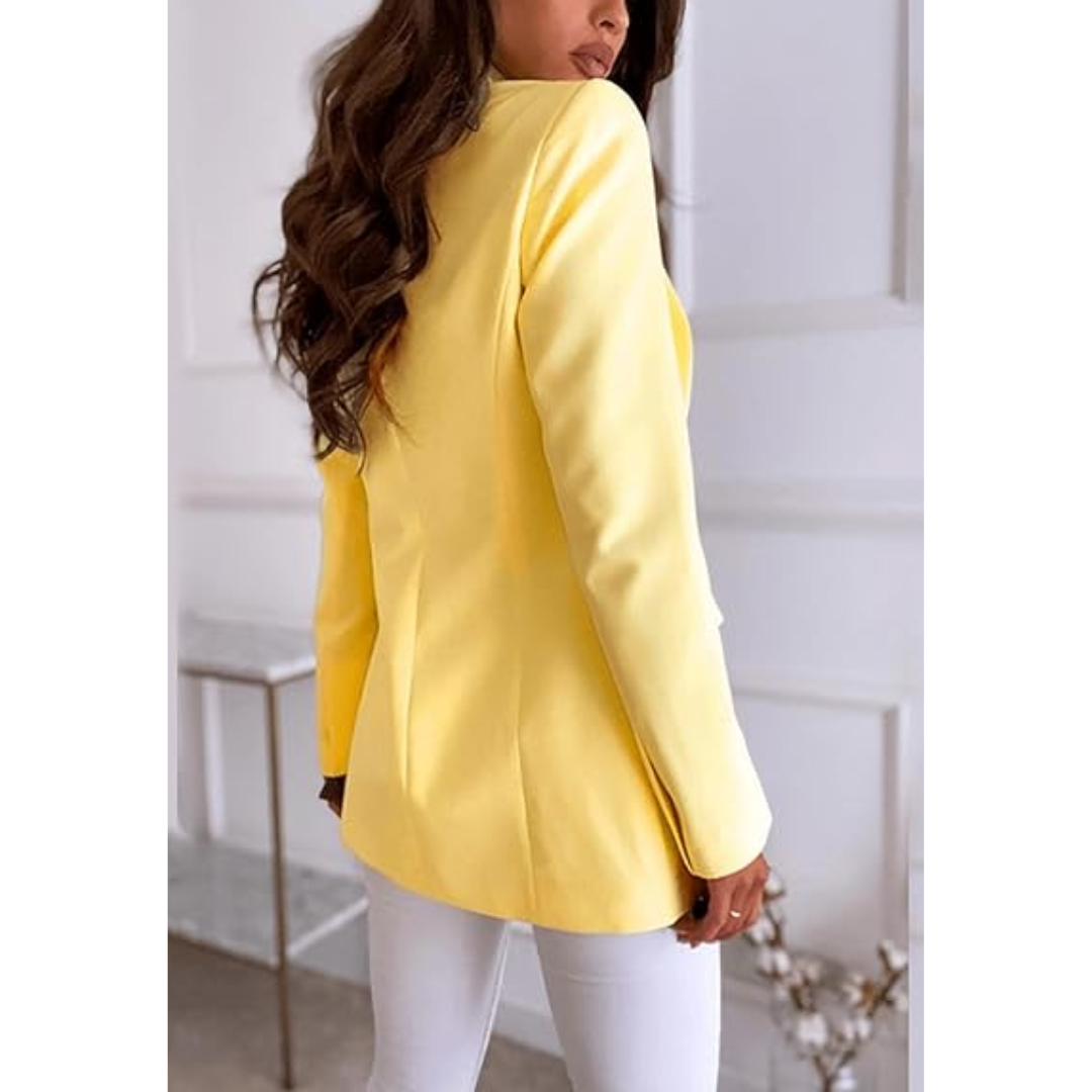 Eleganter Gelber Blazer für Frauen, Ein-Knopf Notched Lapel