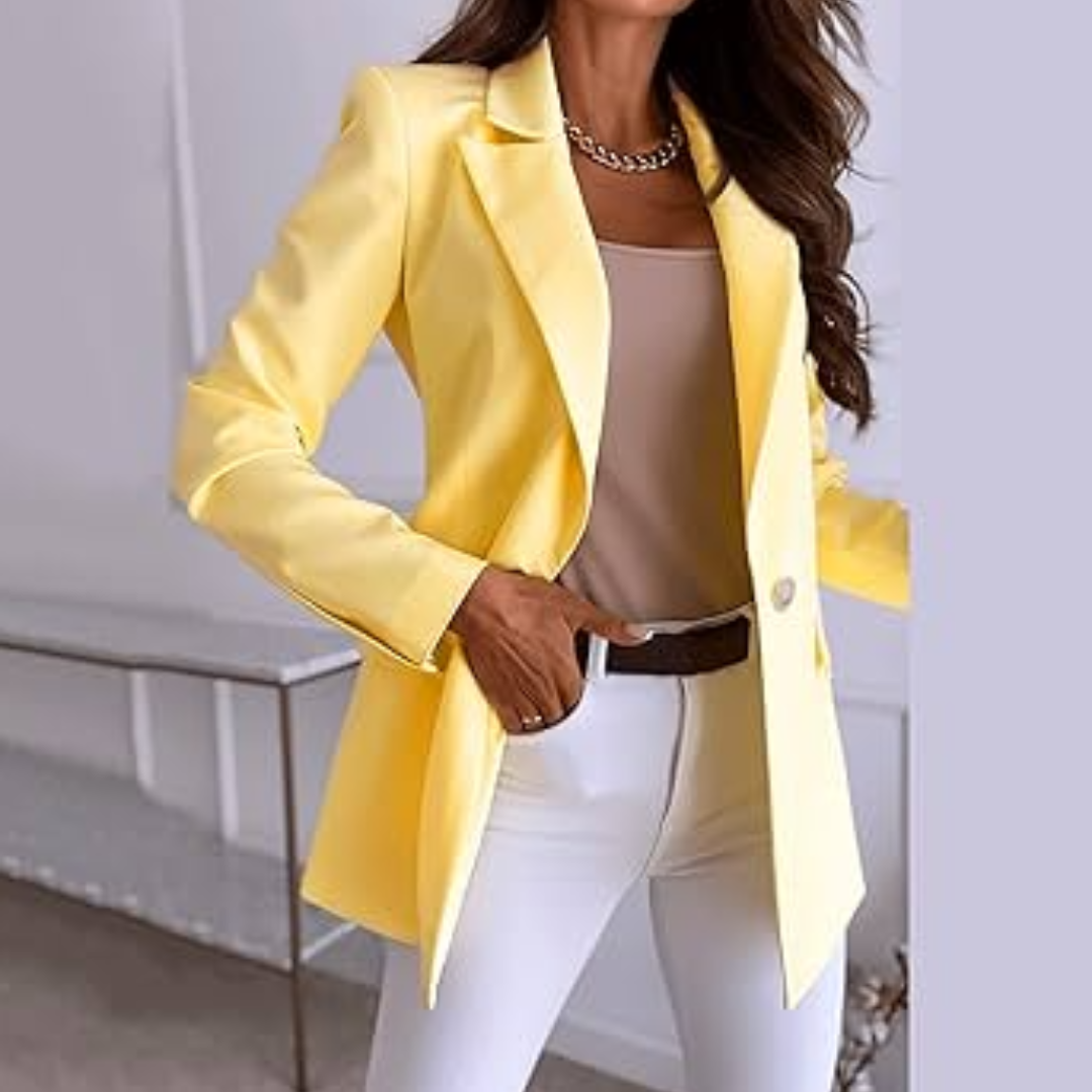 Eleganter Gelber Blazer für Frauen, Ein-Knopf Notched Lapel