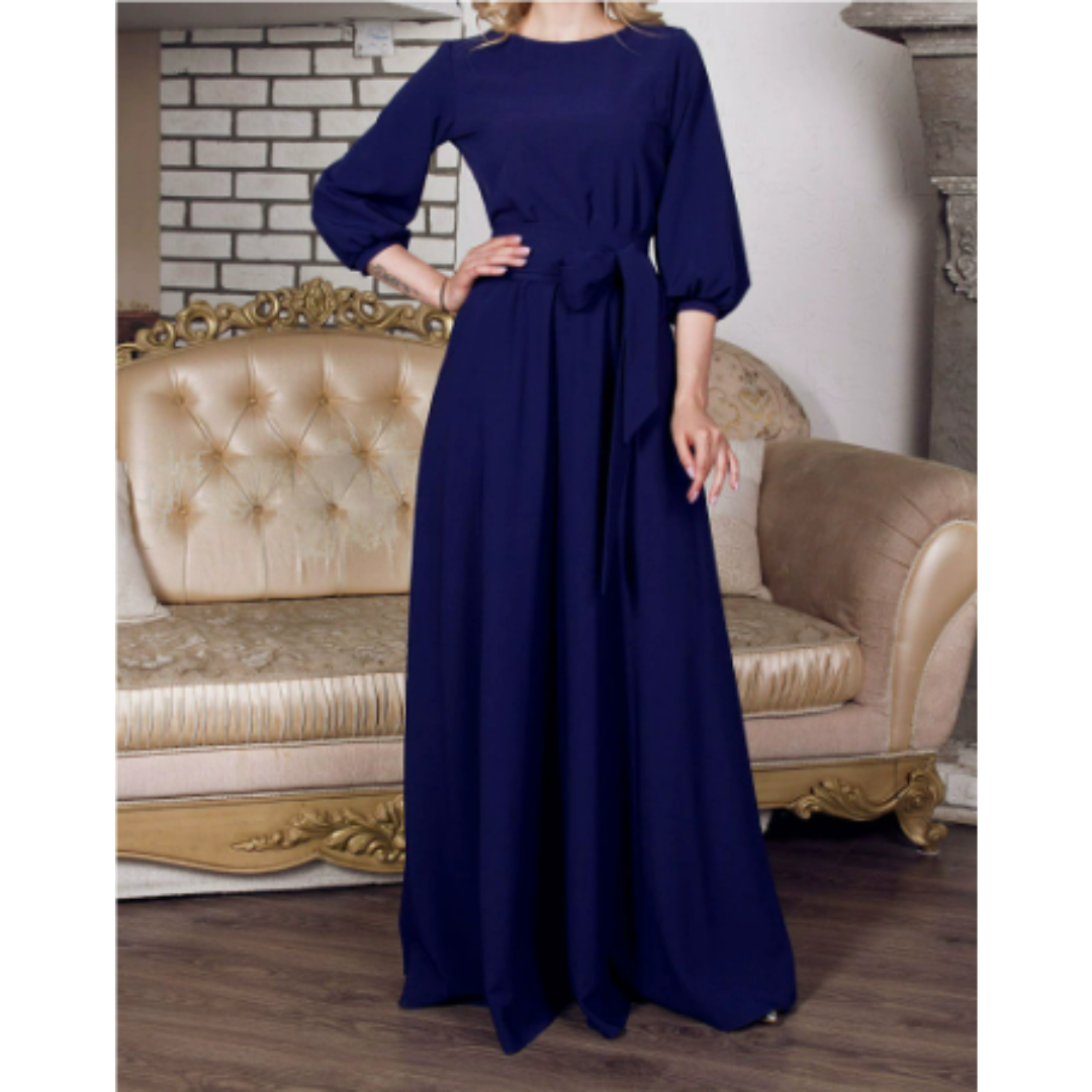 Kleid mit Rundhalsausschnitt, Chiffon und Laternenärmeln
