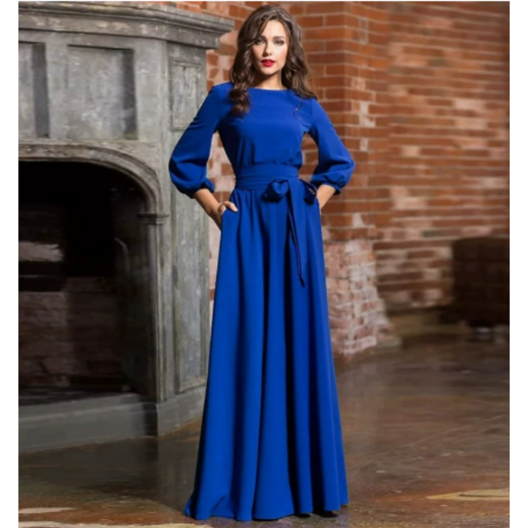 Kleid mit Rundhalsausschnitt, Chiffon und Laternenärmeln