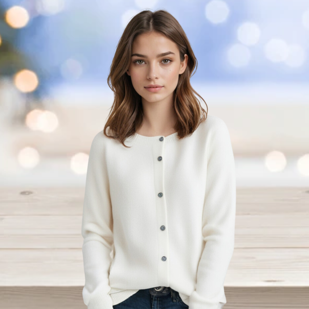 Modischer Damen O-Hals Cardigan – Merino Wolle & Kaschmir