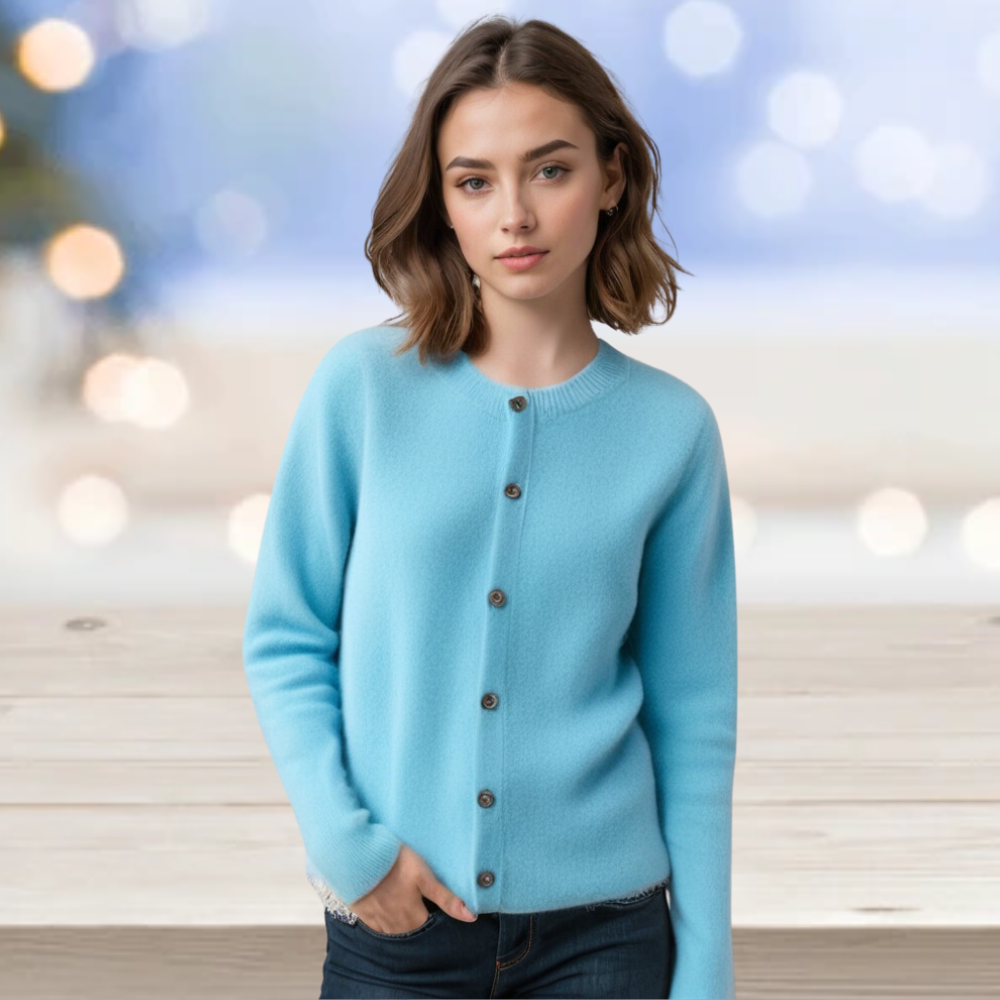 Modischer Damen O-Hals Cardigan – Merino Wolle & Kaschmir