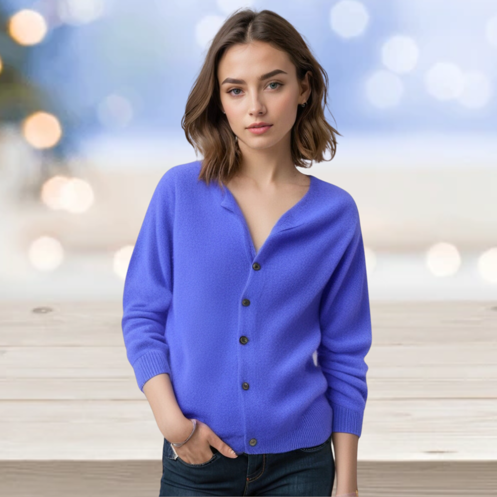 Modischer Damen O-Hals Cardigan – Merino Wolle & Kaschmir
