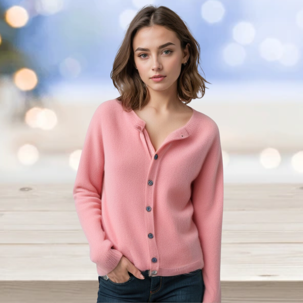 Modischer Damen O-Hals Cardigan – Merino Wolle & Kaschmir