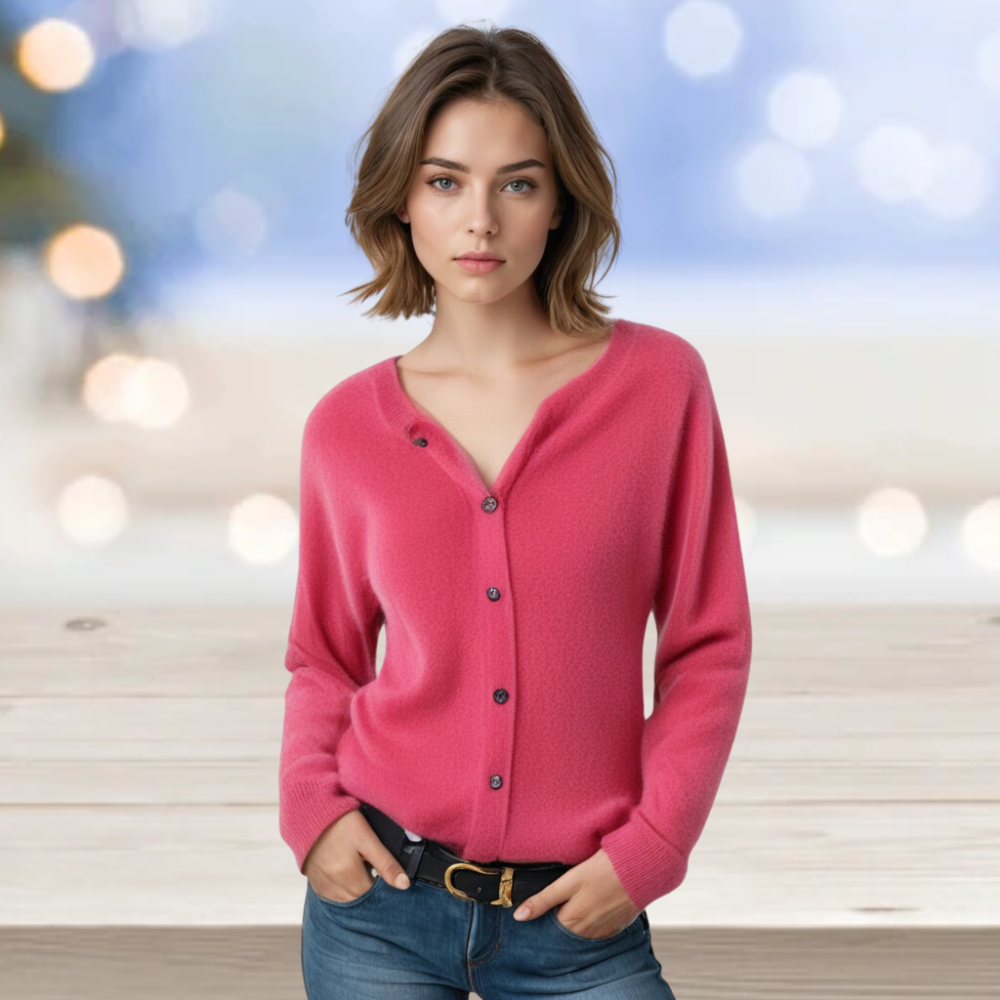 Modischer Damen O-Hals Cardigan – Merino Wolle & Kaschmir