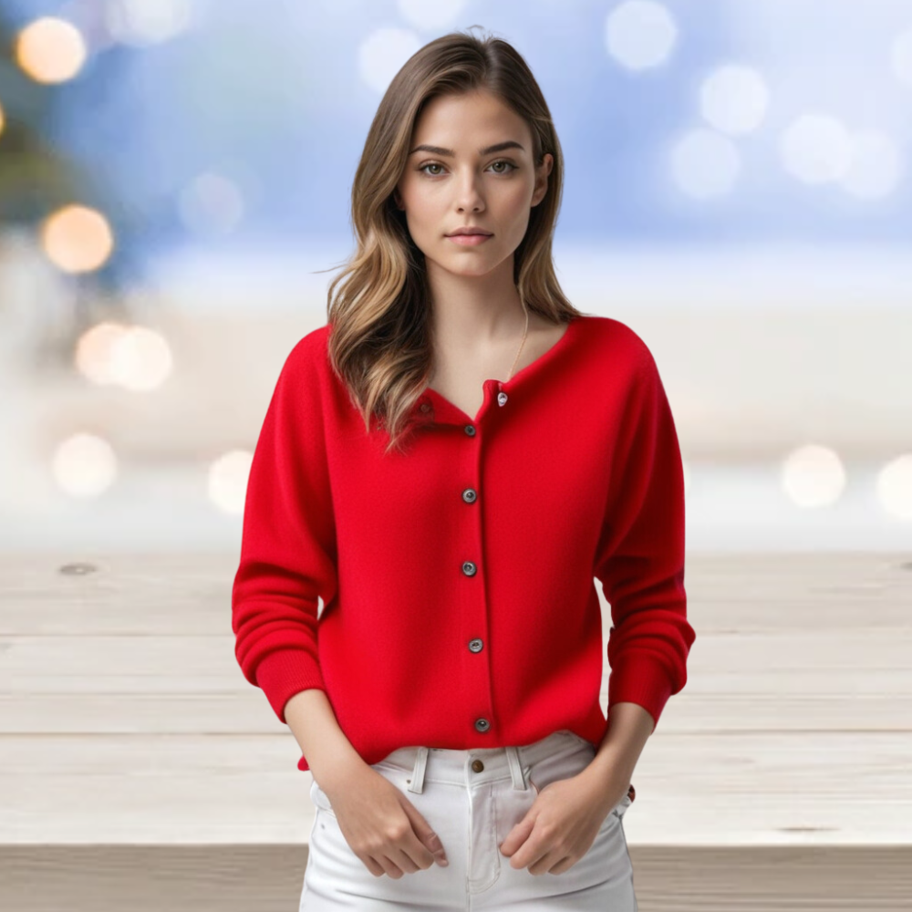 Modischer Damen O-Hals Cardigan – Merino Wolle & Kaschmir