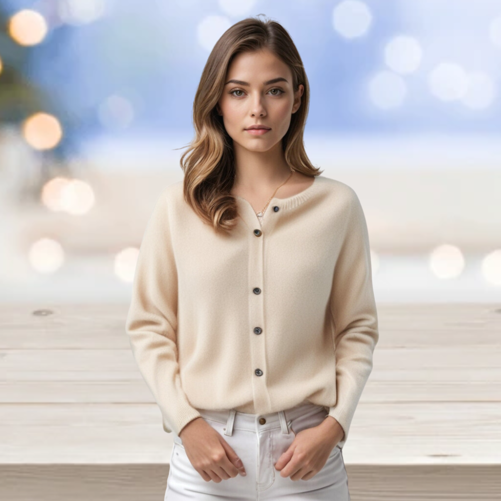Modischer Damen O-Hals Cardigan – Merino Wolle & Kaschmir