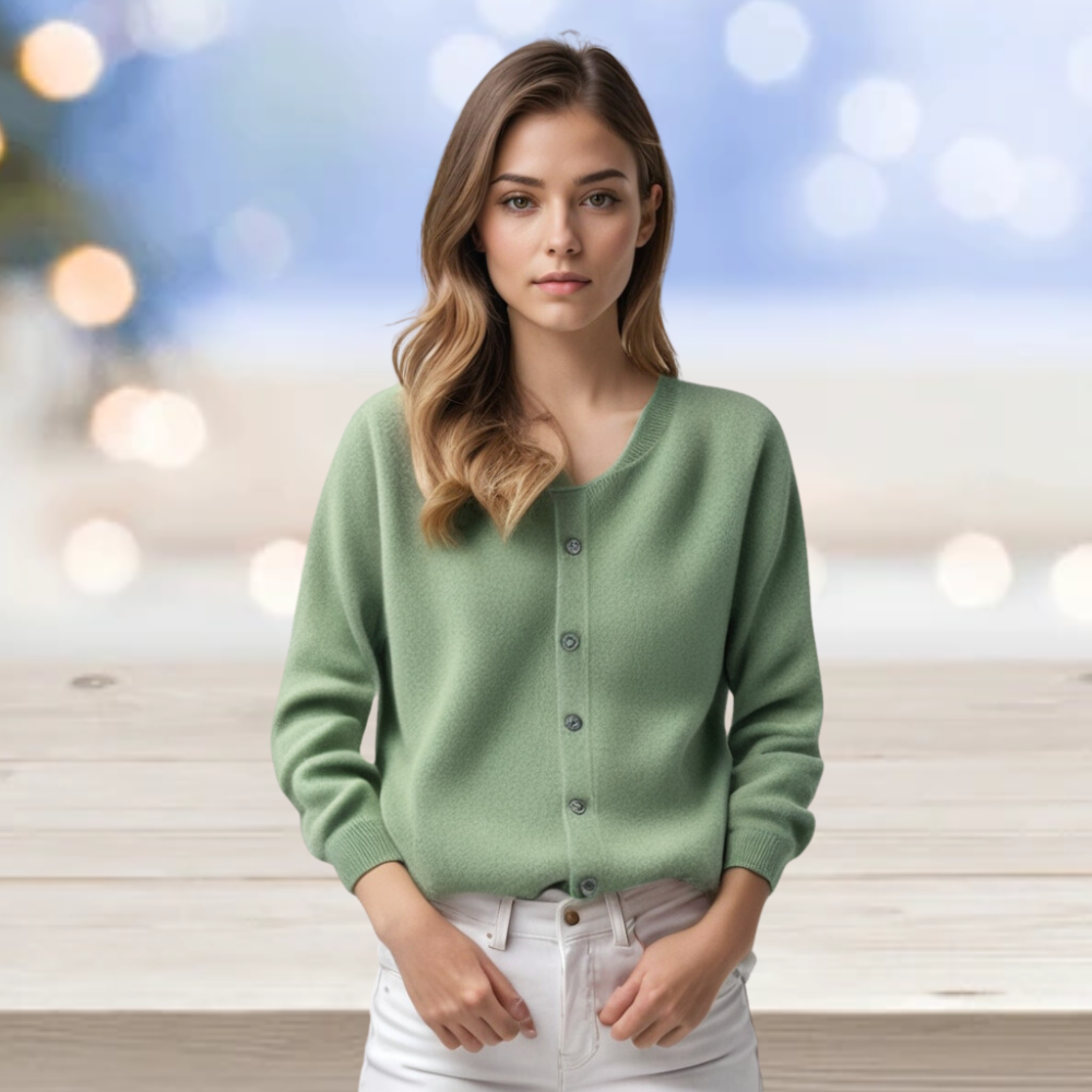Modischer Damen O-Hals Cardigan – Merino Wolle & Kaschmir