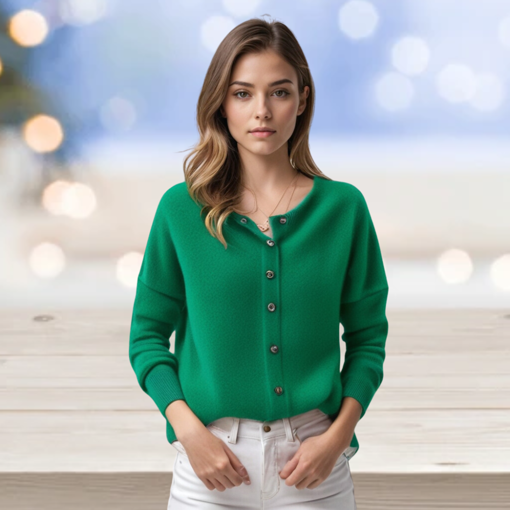 Modischer Damen O-Hals Cardigan – Merino Wolle & Kaschmir