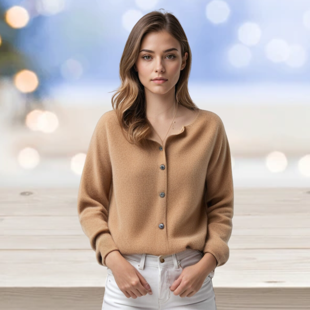 Modischer Damen O-Hals Cardigan – Merino Wolle & Kaschmir