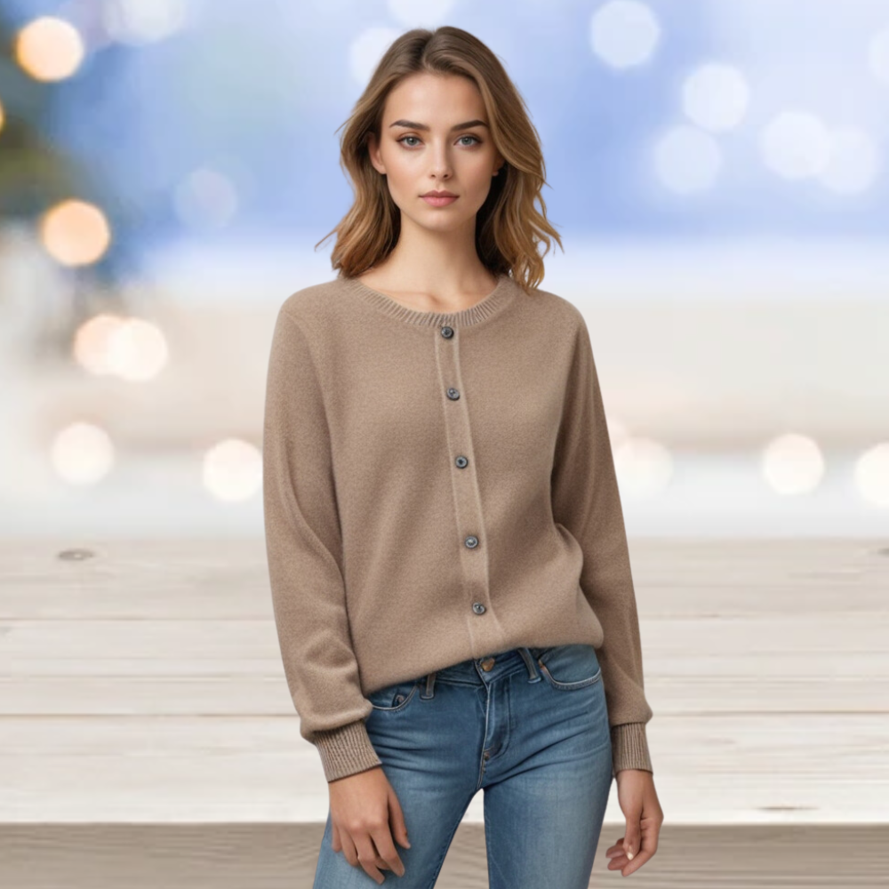 Modischer Damen O-Hals Cardigan – Merino Wolle & Kaschmir