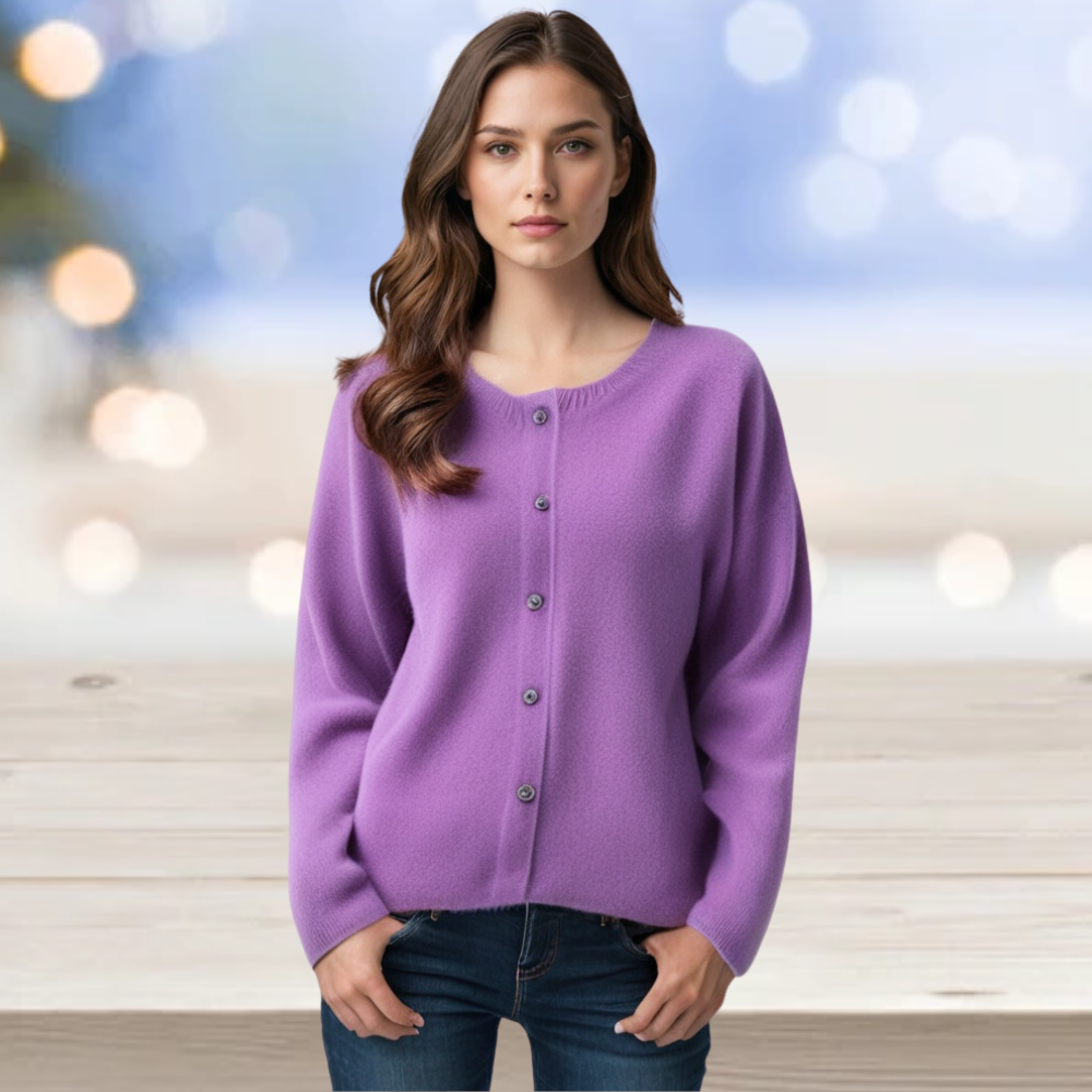 Modischer Damen O-Hals Cardigan – Merino Wolle & Kaschmir