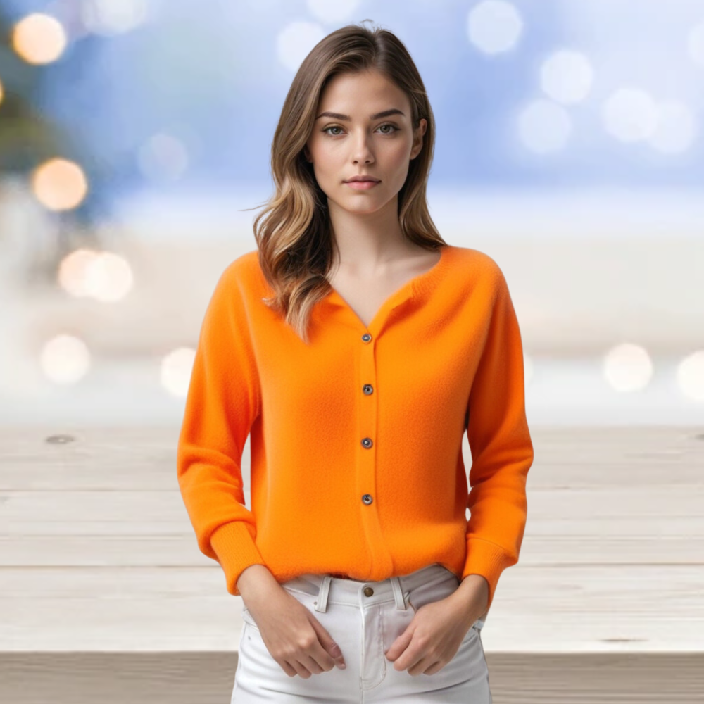 Modischer Damen O-Hals Cardigan – Merino Wolle & Kaschmir