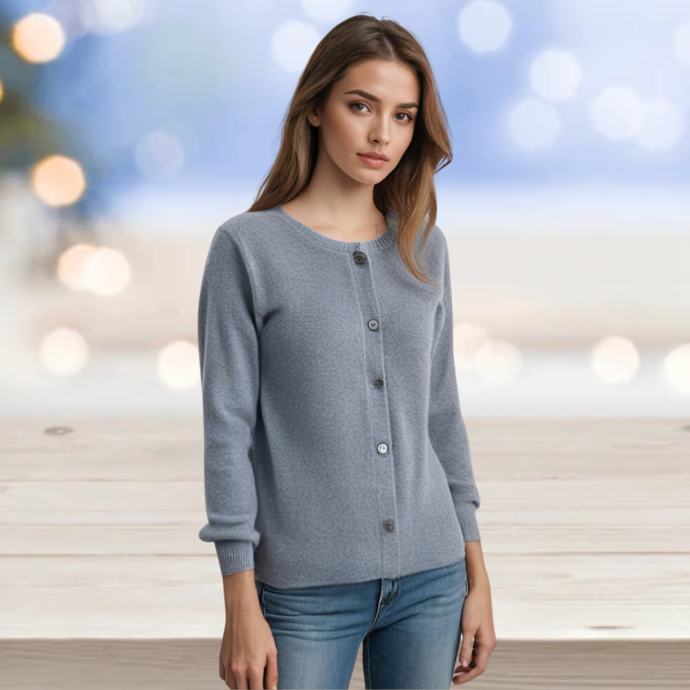 Modischer Damen O-Hals Cardigan – Merino Wolle & Kaschmir